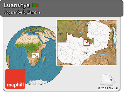 Satellite Location Map of Luanshya, highlighted country