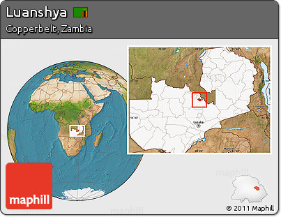 Satellite Location Map of Luanshya, highlighted country