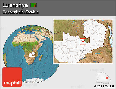 Satellite Location Map of Luanshya, highlighted country