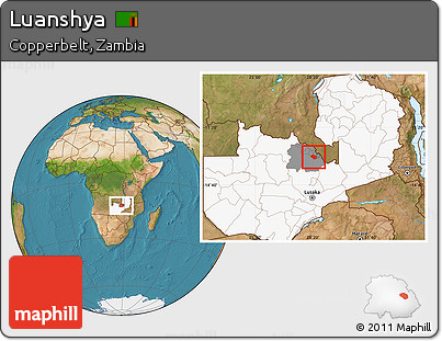 Satellite Location Map of Luanshya, highlighted country, highlighted parent region