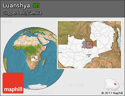 Satellite Location Map of Luanshya, highlighted country, highlighted parent region