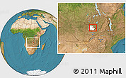 Satellite Location Map of Luanshya, highlighted parent region, within the entire country