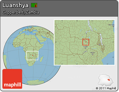Savanna Style Location Map of Luanshya, within the entire country
