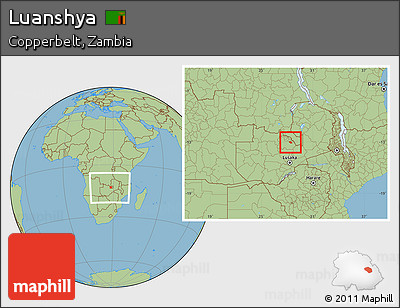 Savanna Style Location Map of Luanshya, within the entire country