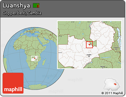 Savanna Style Location Map of Luanshya, highlighted country