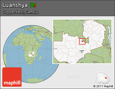 Savanna Style Location Map of Luanshya, highlighted country