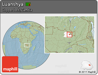 Savanna Style Location Map of Luanshya, highlighted parent region, hill shading