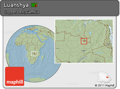 Savanna Style Location Map of Luanshya, hill shading