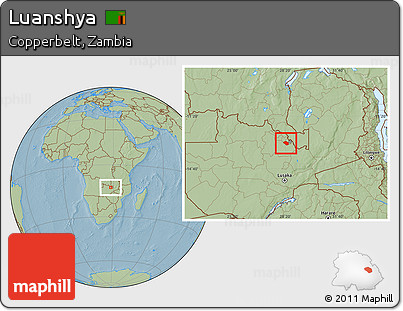 Savanna Style Location Map of Luanshya, hill shading