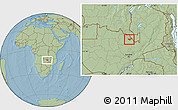 Savanna Style Location Map of Luanshya, hill shading