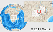 Shaded Relief Location Map of Luanshya, highlighted country, within the entire country