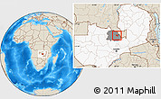 Shaded Relief Location Map of Luanshya, highlighted country, highlighted parent region