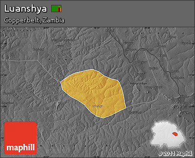 Physical Map of Luanshya, darken, desaturated