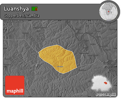 Physical Map of Luanshya, darken, desaturated