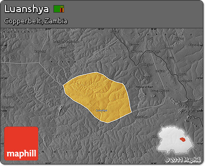 Physical Map of Luanshya, darken, desaturated