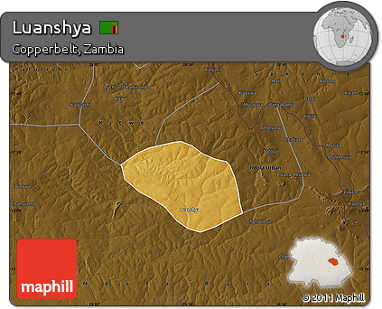 Physical Map of Luanshya, darken
