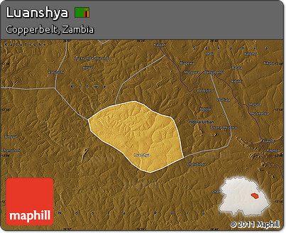 Physical Map of Luanshya, darken