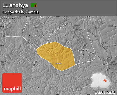 Physical Map of Luanshya, desaturated