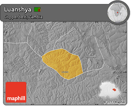 Physical Map of Luanshya, desaturated