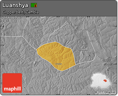 Physical Map of Luanshya, desaturated