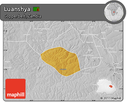 Physical Map of Luanshya, lighten, desaturated