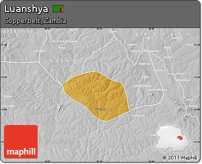 Physical Map of Luanshya, lighten, desaturated