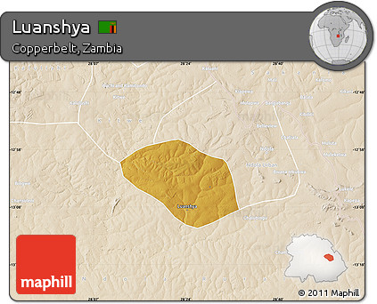 Physical Map of Luanshya, lighten