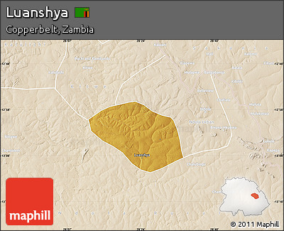 Physical Map of Luanshya, lighten