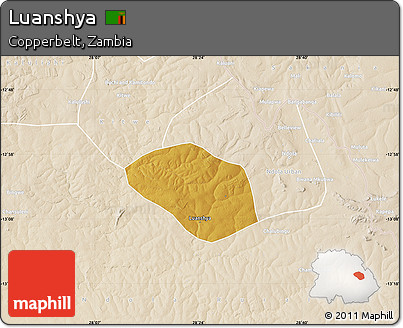 Physical Map of Luanshya, lighten