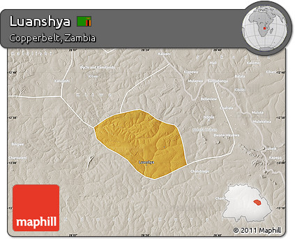 Physical Map of Luanshya, lighten, semi-desaturated