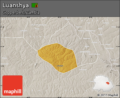Physical Map of Luanshya, lighten, semi-desaturated