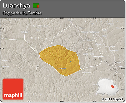Physical Map of Luanshya, lighten, semi-desaturated