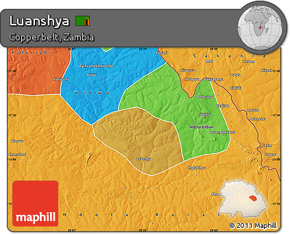 Physical Map of Luanshya, political outside