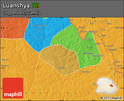 Physical Map of Luanshya, political outside