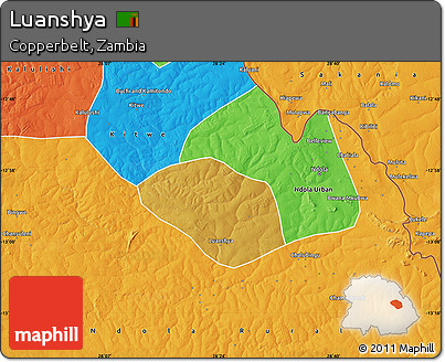Physical Map of Luanshya, political outside
