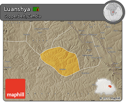 Physical Map of Luanshya, semi-desaturated