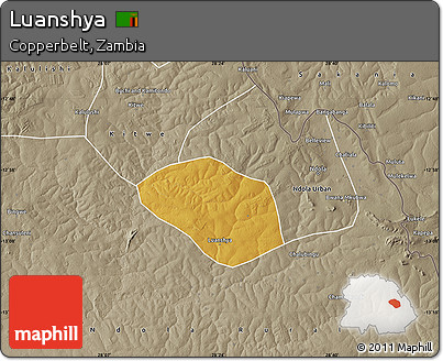 Physical Map of Luanshya, semi-desaturated
