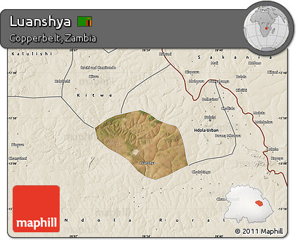 Satellite Map of Luanshya, shaded relief outside