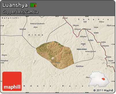 Satellite Map of Luanshya, shaded relief outside