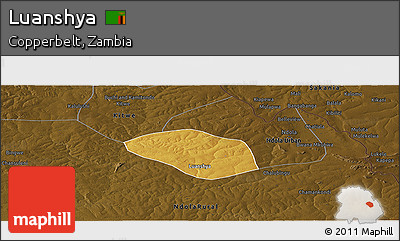 Physical Panoramic Map of Luanshya, darken