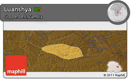 Physical Panoramic Map of Luanshya, darken