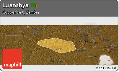 Physical Panoramic Map of Luanshya, darken