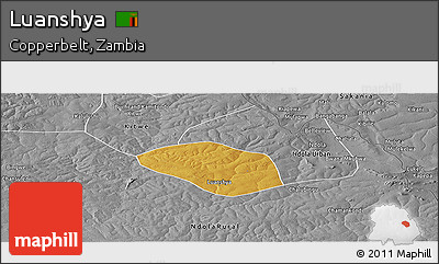 Physical Panoramic Map of Luanshya, desaturated