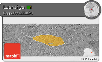 Physical Panoramic Map of Luanshya, desaturated