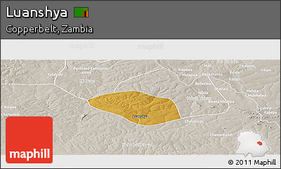 Physical Panoramic Map of Luanshya, lighten, semi-desaturated