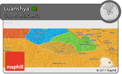 Physical Panoramic Map of Luanshya, political outside