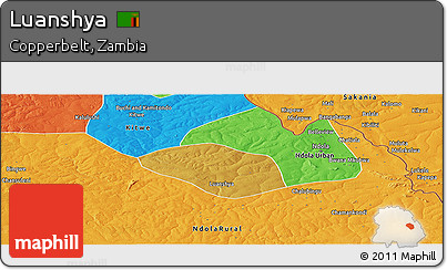 Physical Panoramic Map of Luanshya, political outside