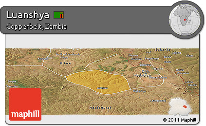 Physical Panoramic Map of Luanshya, satellite outside