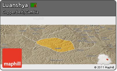 Physical Panoramic Map of Luanshya, semi-desaturated