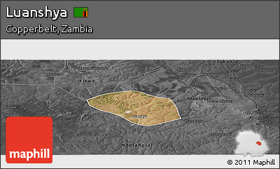 Satellite Panoramic Map of Luanshya, darken, desaturated